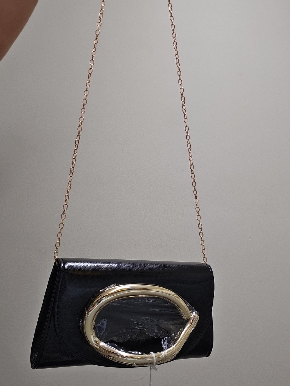 Black Chain Strap Shoulder Bag with Gold Accent